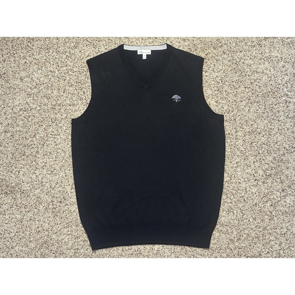 Peter Millar Merino Wool / Silk V-Neck Golf Sweater Vest Black Medium